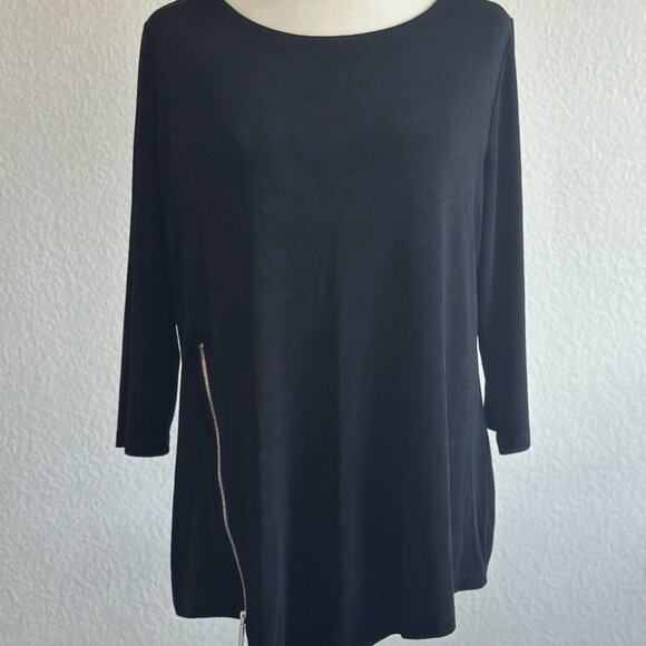 Chico’s Travelers Black Tunic Top with Zipper Detail Size 2 (12/14) - Picture 2 of 7